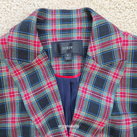 NWOT J. Crew Shrunken Blazer in Black Stewart Tartan Plaid Wool Blend 0 - Picture 5 of 16